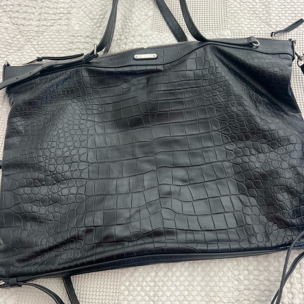 Saint Laurent Black Crocodile-Embossed Duffel Bag